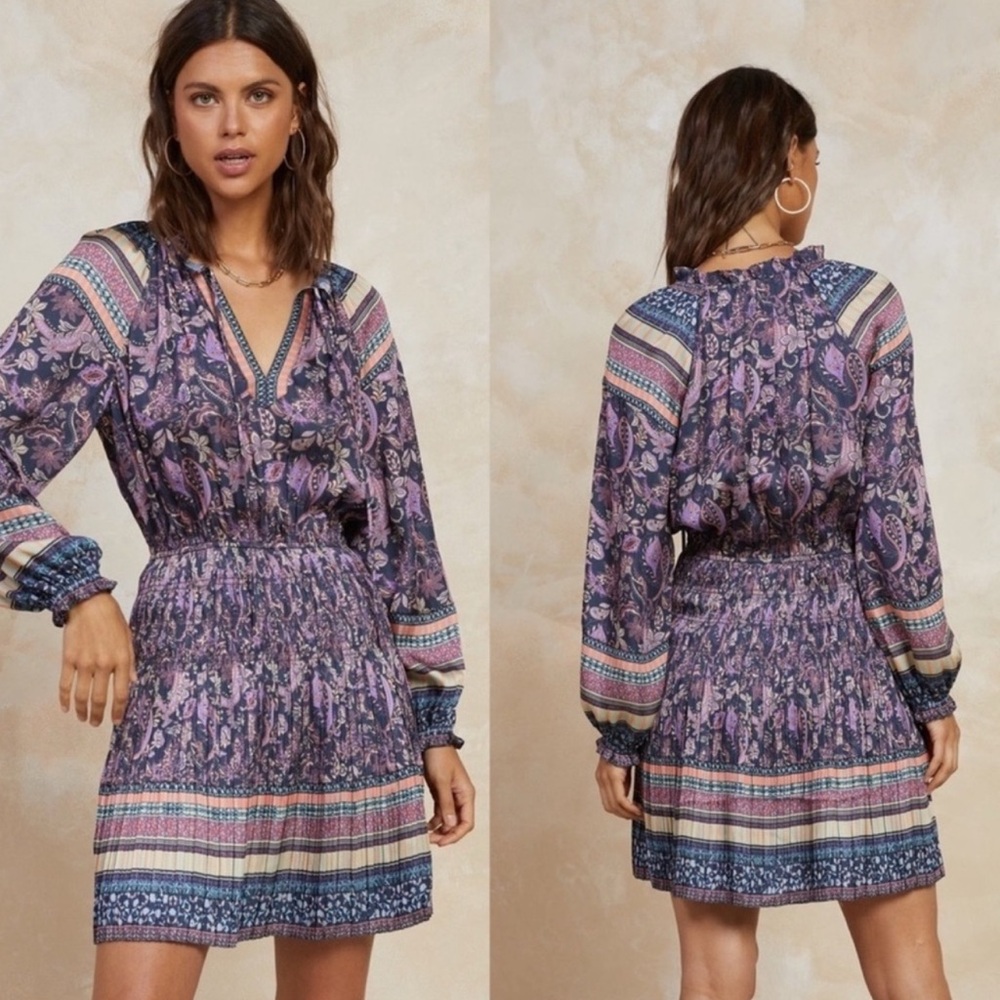 Current Air Purple and Blue Patterned Long Sleeve Dress